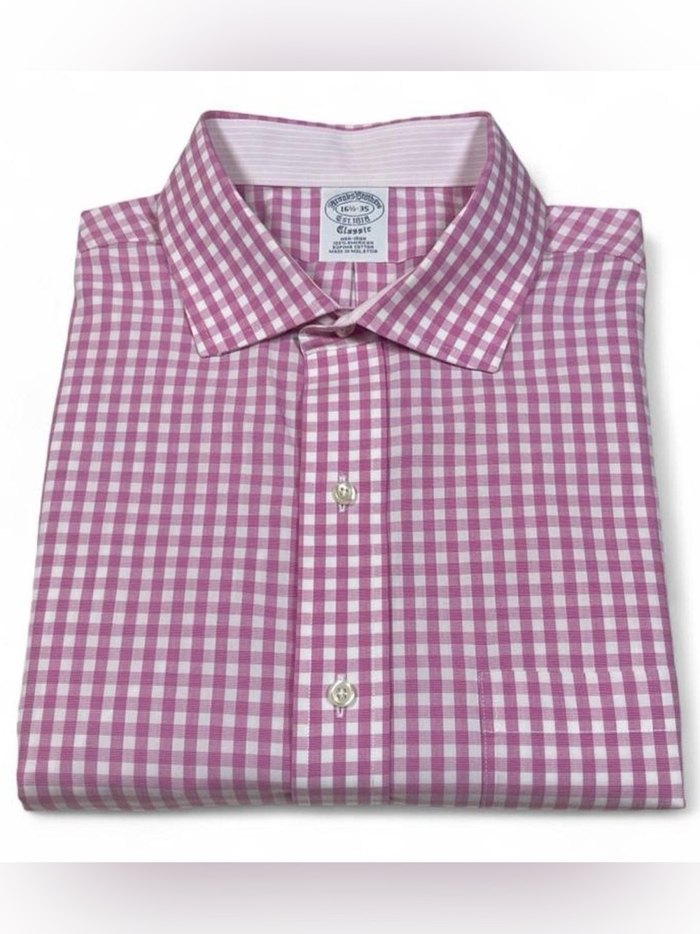 NWOT! Brooks Brothers Pink Check Gingham Spread Collar Dress Shirt Men’s Size L